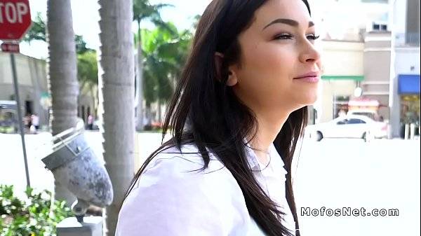 Amateur beauty bangs for money outdoors