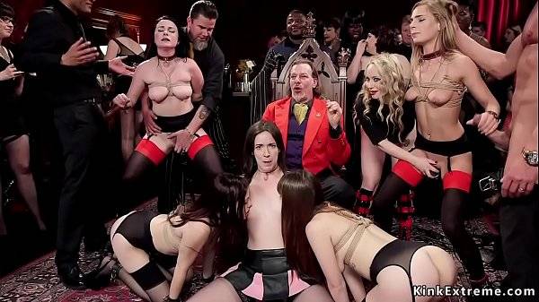 Beautiful slaves pleasing cocks at party