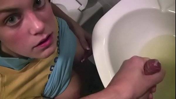 worthless whore drinking piss and cum with sad eyes
